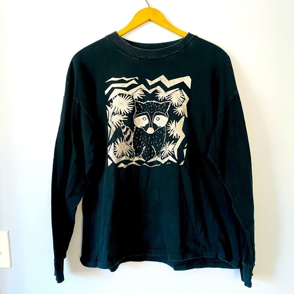 Cross Colours Other - RARE Vtg 90s Cross Colours Long Sleeve Shirt with Silver Raccoon, One Size, USA